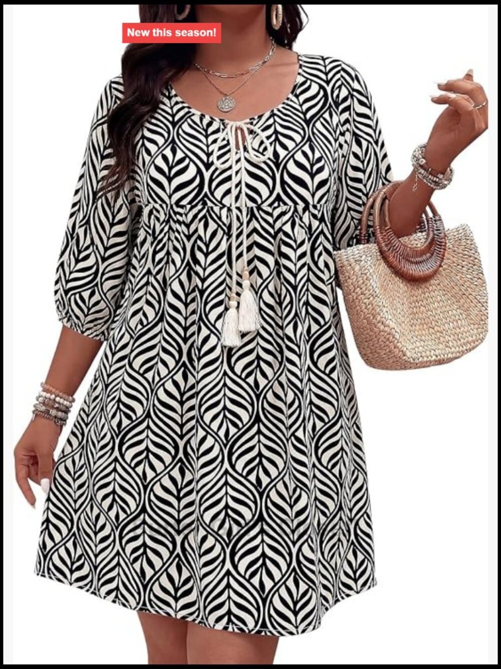Plus Size Summer Dress 3/4 Sleeve V Neck Floral Print Loose Beach Cover Up
